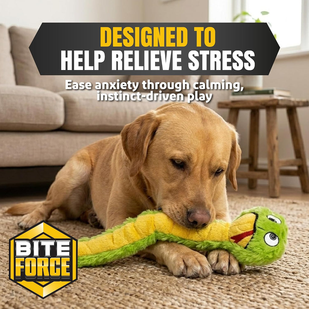 Bite Force - Juguete duradero y resistente para perros Slither The Snake con chirriador, reforzado con Kevlar para masticadores agresivos para perros pequeños, medianos y grandes - Verde.