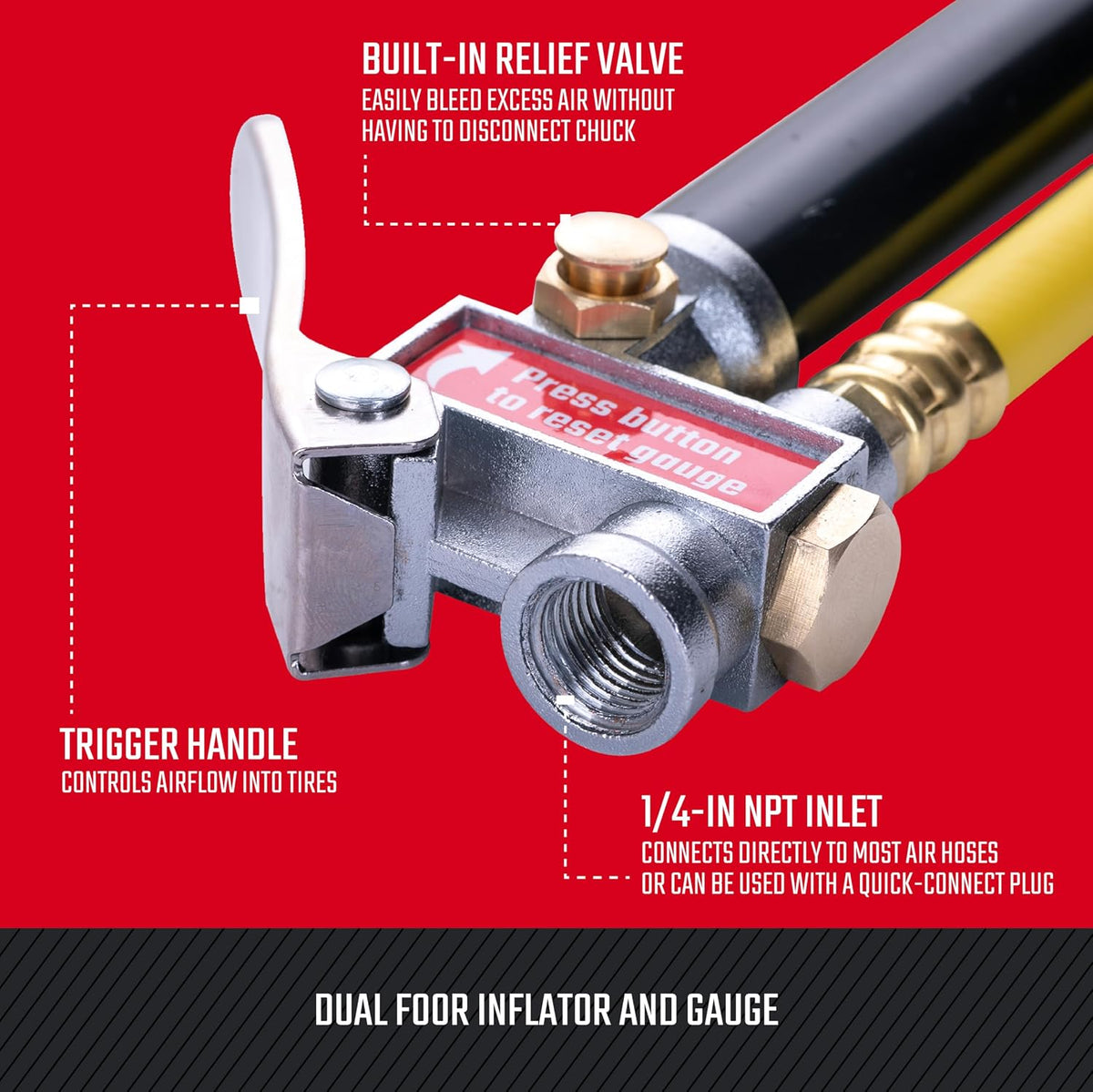 CRAFTSMAN Inflador y medidor de doble pie, 20-120 PSI, válvula de a...