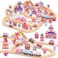 Juego de tren de madera de unicornio de lujo de 105 piezas para niñas con
