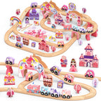 Juego de tren de madera de unicornio de lujo de 105 piezas para niñas con