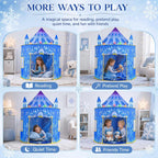 Tienda de campaña desplegable de princesa, juguetes congelados para niñas, grande de 53 x 41 pulgadas, castillo de hielo para interiores y exteriores, con luces LED y bolsa de transporte, regalo ideal para edades de 3 a 6 años