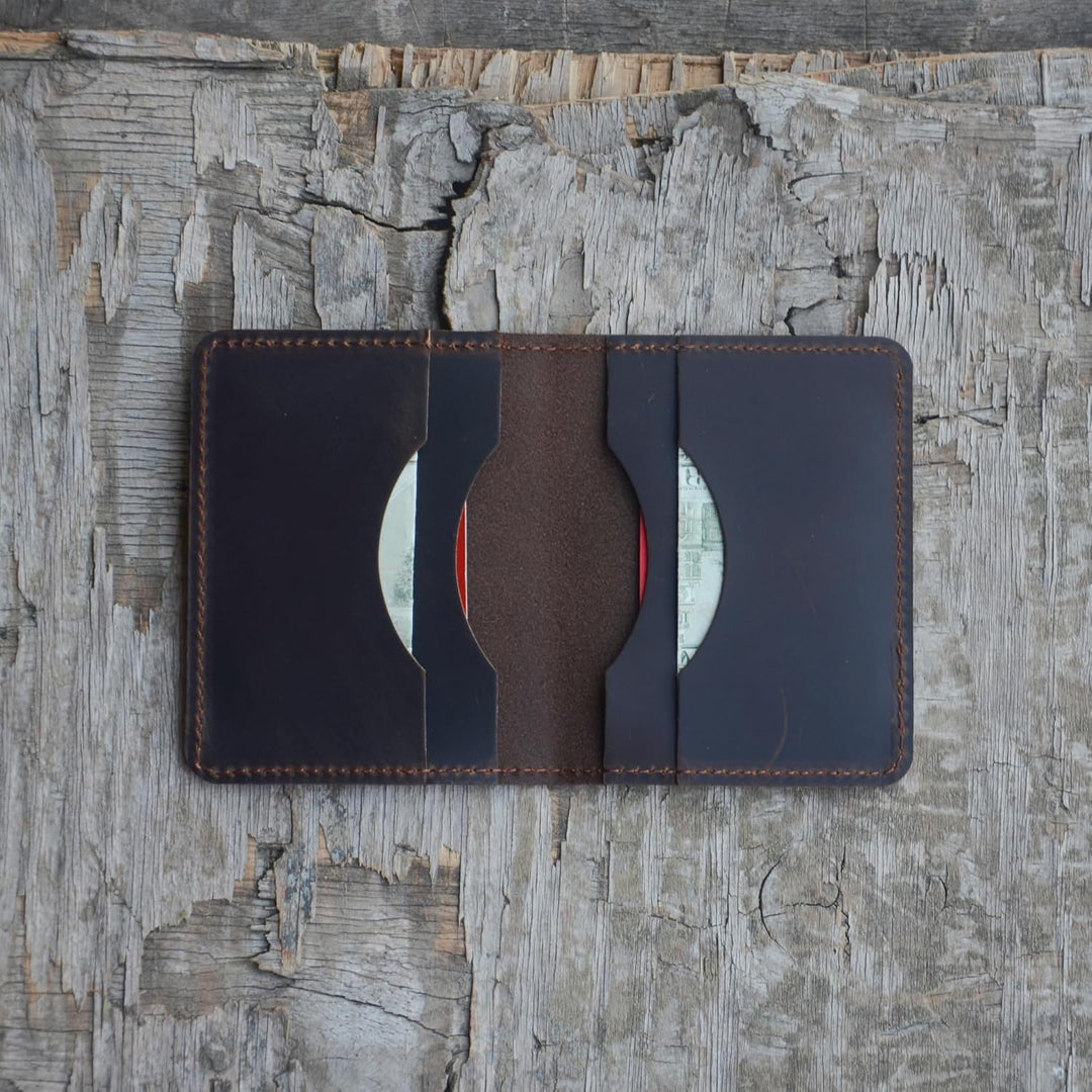 JJNUSA Cartera de cuero minimalista hecha a mano para hombres envej...