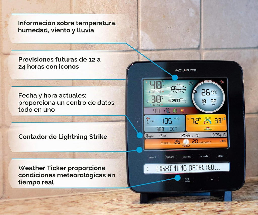 Estación meteorológica AcuRite 01517 Pro con lluvia, viento, temperatura, humedad y tiempo