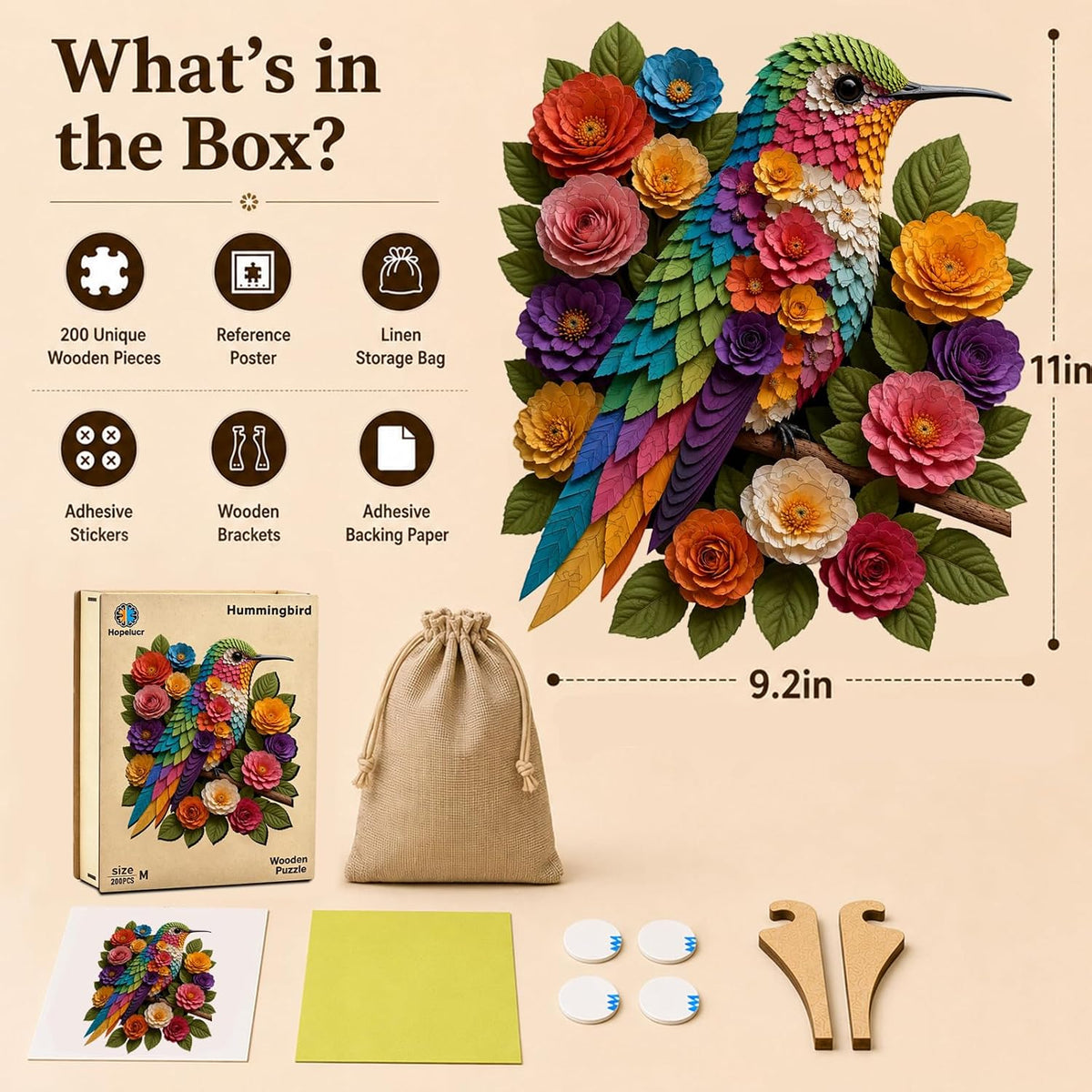 Rompecabezas de madera para adultos, rompecabezas florales de colibrí para adultos, 200 piezas, rompecabezas de madera únicos en forma de animal, divertido rompecabezas desafiante, regalo