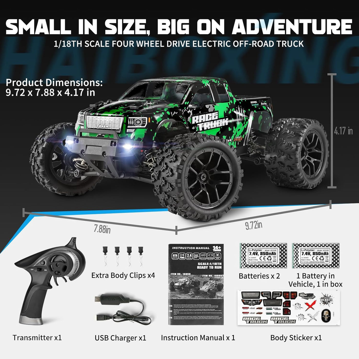 HBX 1:18 Auto a escala todo terreno a control remoto 18859E, 30+MPH...