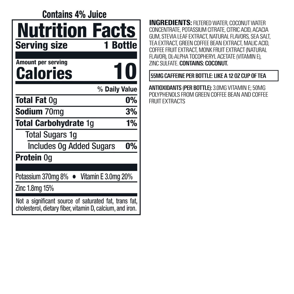 Bai Bebida de agua con infusión antioxidante, coco Molokai, con vitamina C y sin edulcorantes artificiales, botella de 18 onzas líquidas, paquete de 12