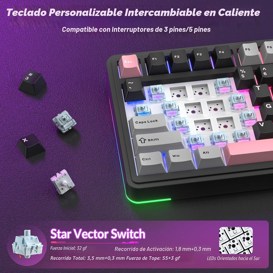 AULA Teclado mecánico inalámbrico S75 PRO con pantalla y perilla, 7...