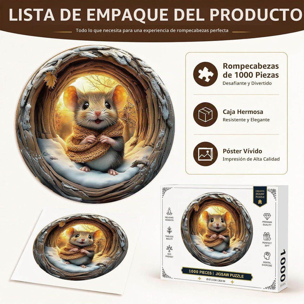Rompecabezas Redondos para Adultos 1000 Piezas, Rompecabezas Difíciles y Desafiantes para Adultos, Rompecabezas de Ratón de Cueva 3D 1000 Piezas para Personas Mayores, Rompecabezas Visual