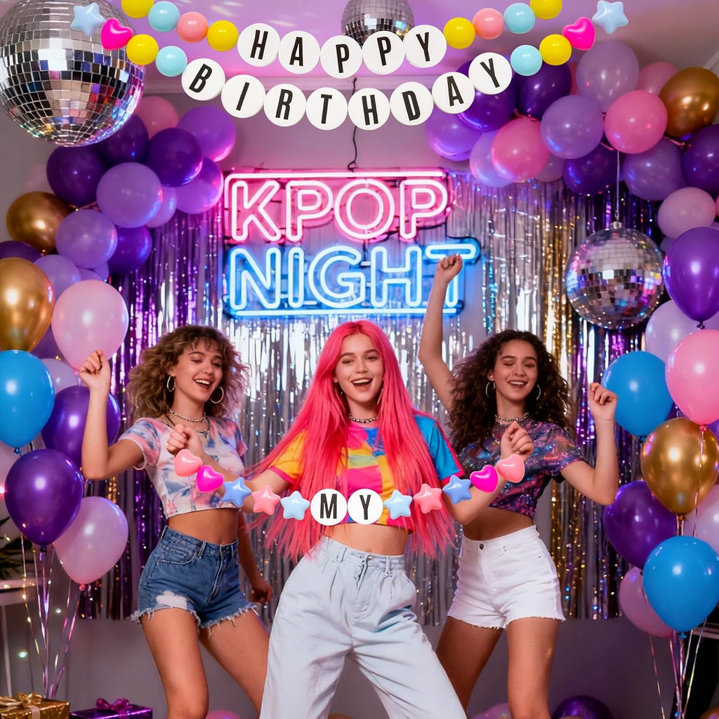 Bandera de fiesta Kpop Decoración Cantante popular Pulsera de la amistad gigante DIY Guirnalda DIY Bandera con letras Bola Kit de banner de Navidad Cumpleaños Personalizable Decoración para fiesta Boda (Arcoíris)