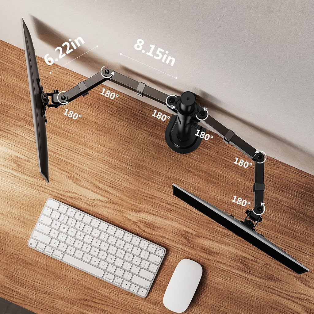 ErGear - Soporte para dos monitores, resistente y ajustable, montaje de escritorio para monitores de hasta 32 pulgadas, altura totalmente ajustable, inclinación, giro, rotación, soporta 8 kg por brazo