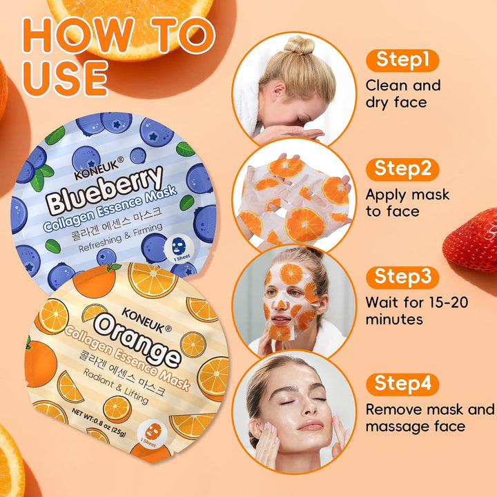 KONEUK Paquete de 18 mascarillas faciales de frutas coloridas para...