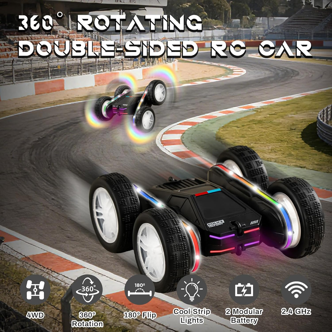 SANGQAOFU Coche de control remoto de policía 4WD 360° Flips RC Stun...