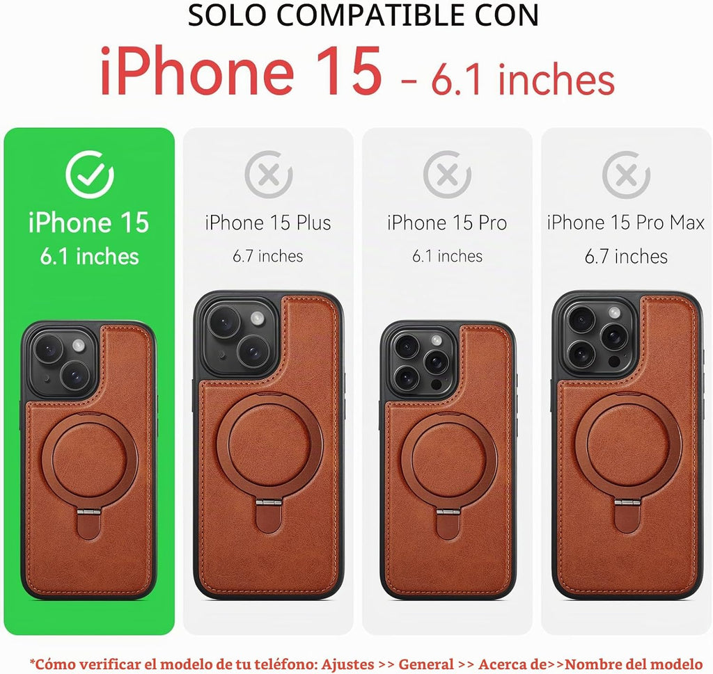 Funda para iPhone 15 con Soporte Compatible con Magsafe de Cuero PU Delgado y TPU Duradero a Prueba de Caídas Soporte Magnético Plegable Funda Protectora para Teléfono con Protector de