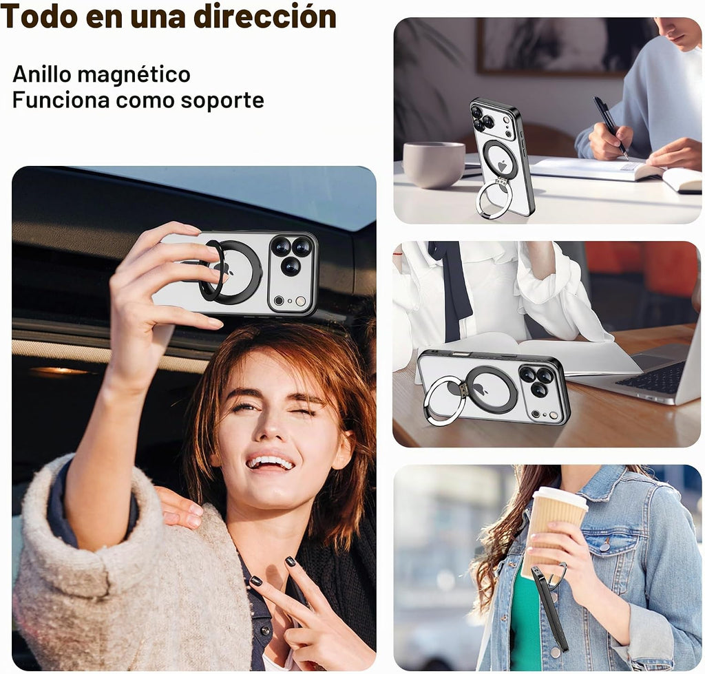 Funda transparente chapada para iPhone 17 Pro Max con soporte de