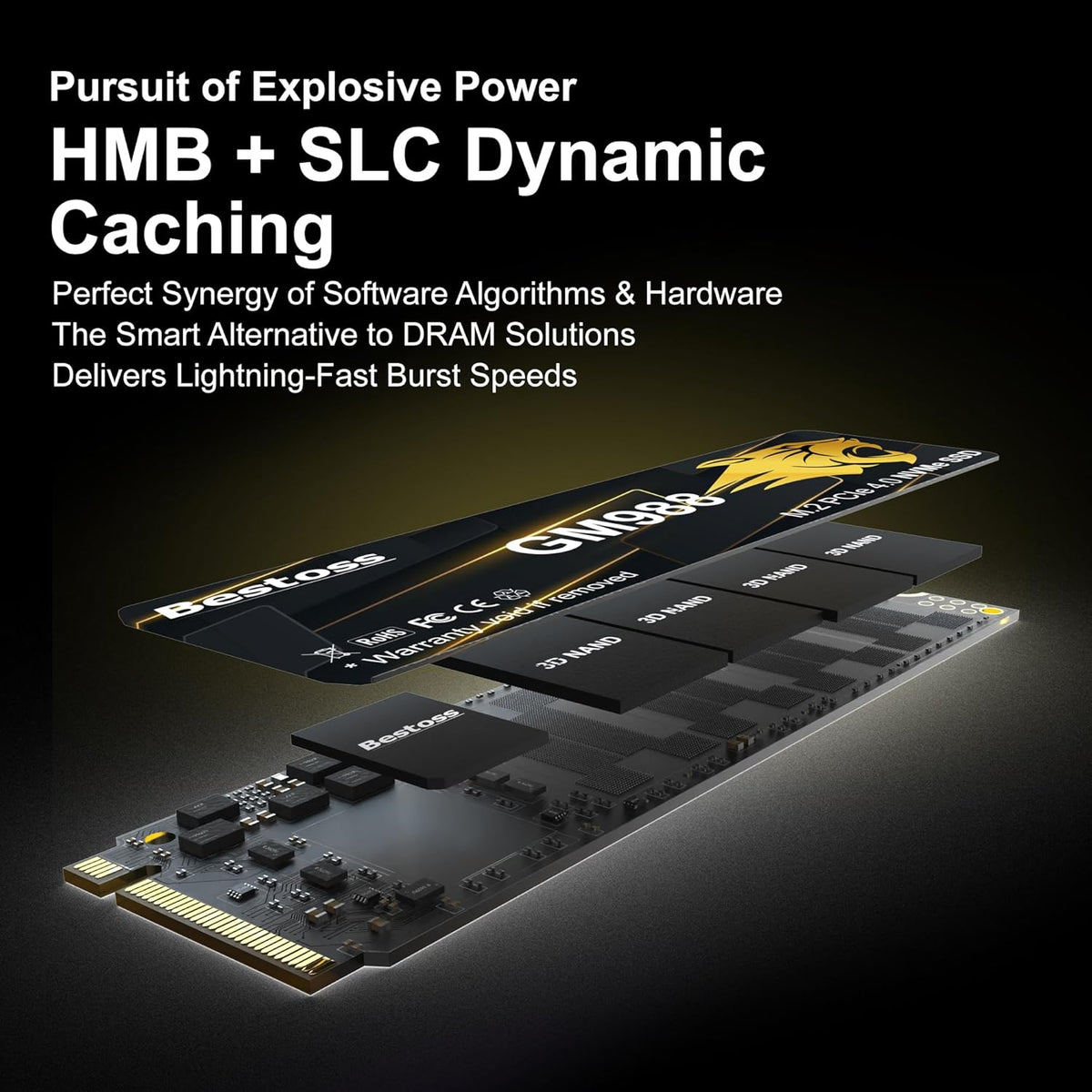 M.2 2280 NVMe SSD 2TB PCIe Gen 4, hasta 7300 MB\/s, caché SLC y HMB...