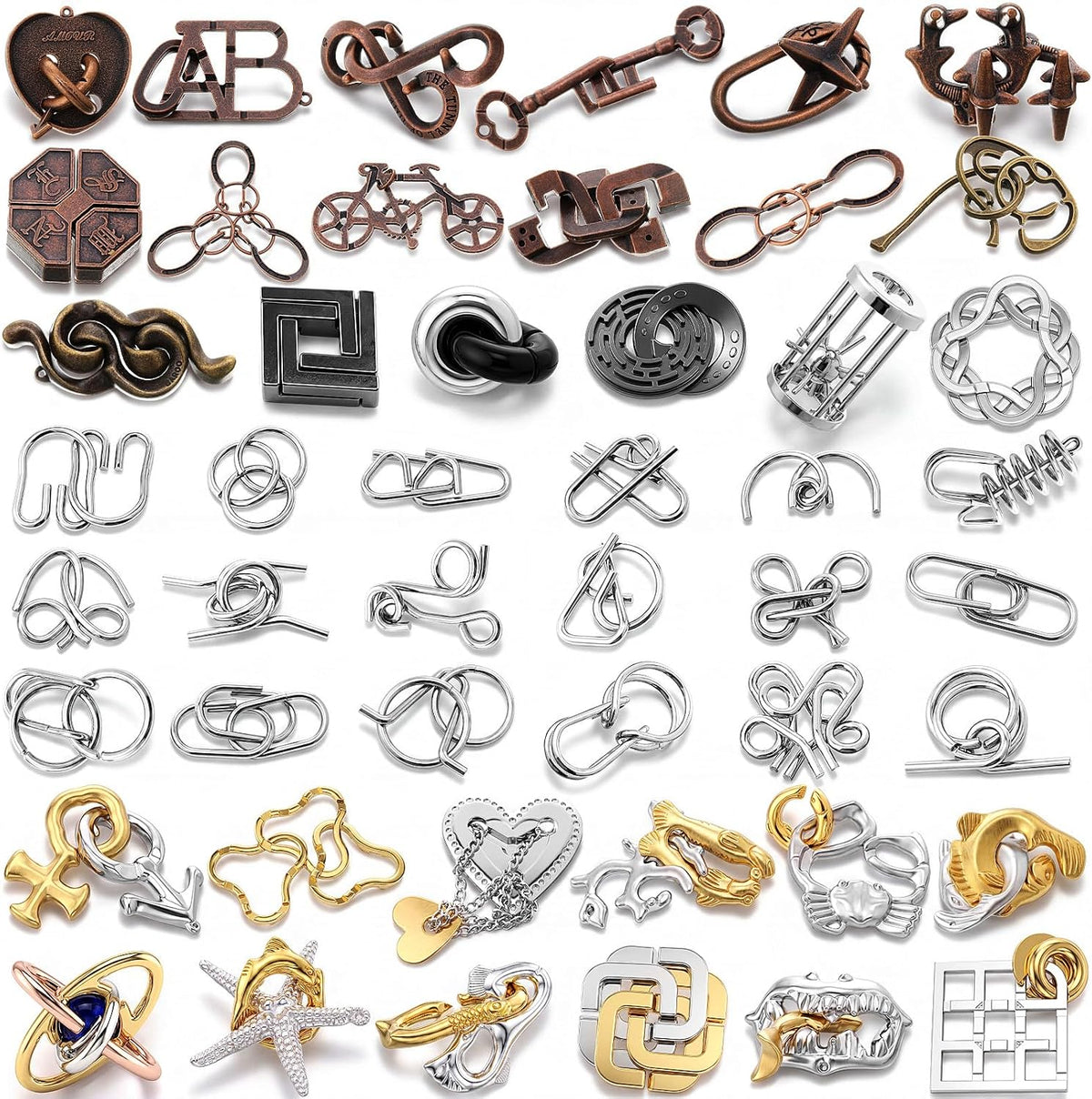 Juego de 48 rompecabezas de metal para adultos, moderno