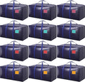 Paquete de 12 bolsas de mudanza con cremallera lateral completamente abierta, extra grandes de 93 L, resistentes, impermeables, plegables, para dormitorio universitario, organización de mudanzas y hogar, color azul oscuro