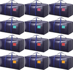Paquete de 12 bolsas de mudanza con cremallera lateral completamente abierta, extra grandes de 93 L, resistentes, impermeables, plegables, para dormitorio universitario, organización de mudanzas y hogar, color azul oscuro