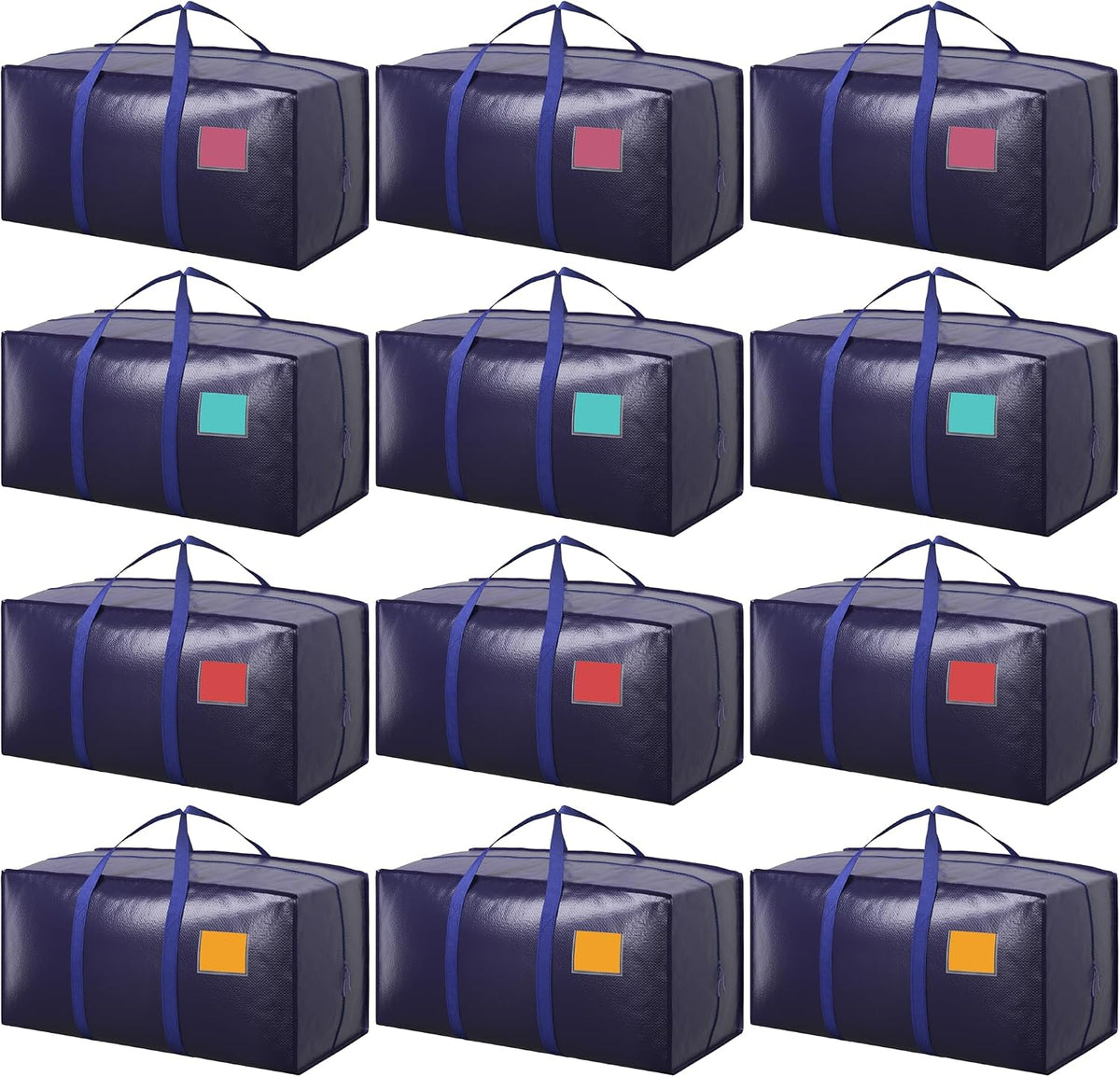 Paquete de 12 bolsas de mudanza con cremallera lateral completamente abierta, extra grandes de 93 L, resistentes, impermeables, plegables, para dormitorio universitario, organización de mudanzas y hogar, color azul oscuro