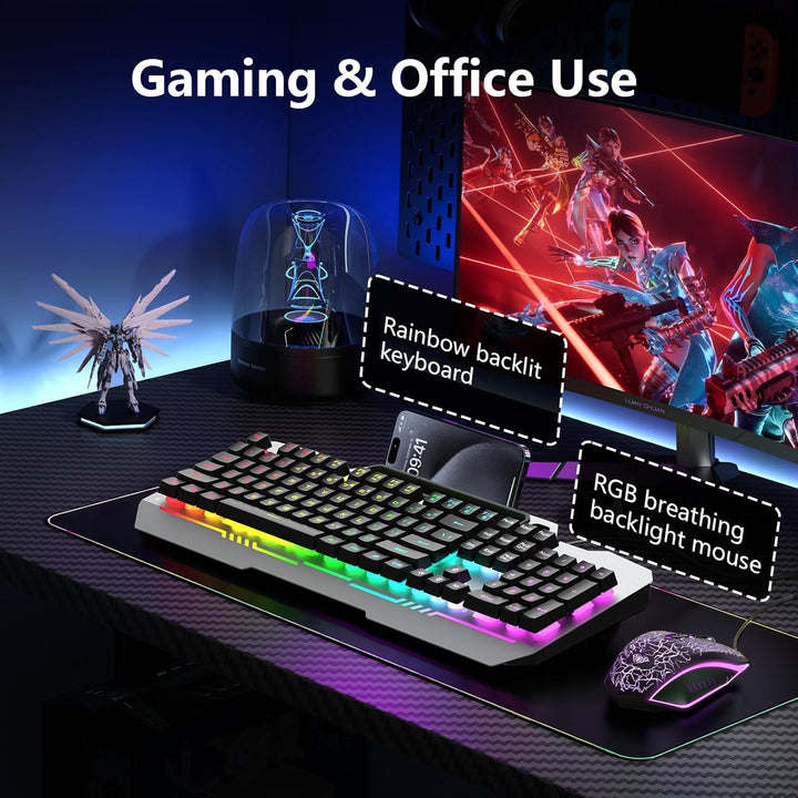 AULA Teclado, T102 Combo de teclado y mouse para juegos con 104 tec...
