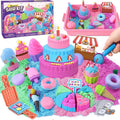 Golray - Juego de arena sensorial de helado para niñas, kit de arte de arena con caja de arena, 2 libras de arena mágica, moldes de pastel y gofre, juguetes de postres de juego de roles, juego de
