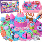 Golray - Juego de arena sensorial de helado para niñas, kit de arte de arena con caja de arena, 2 libras de arena mágica, moldes de pastel y gofre, juguetes de postres de juego de roles, juego de