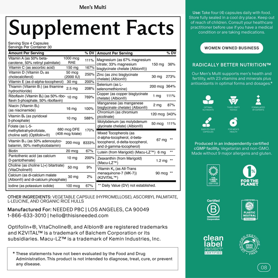 Needed. Multivitamínico para hombres \u2013 25 nutrientes óptimos p...