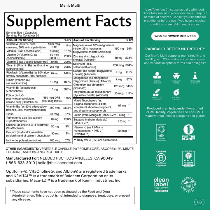 Needed. Multivitamínico para hombres \u2013 25 nutrientes óptimos p...