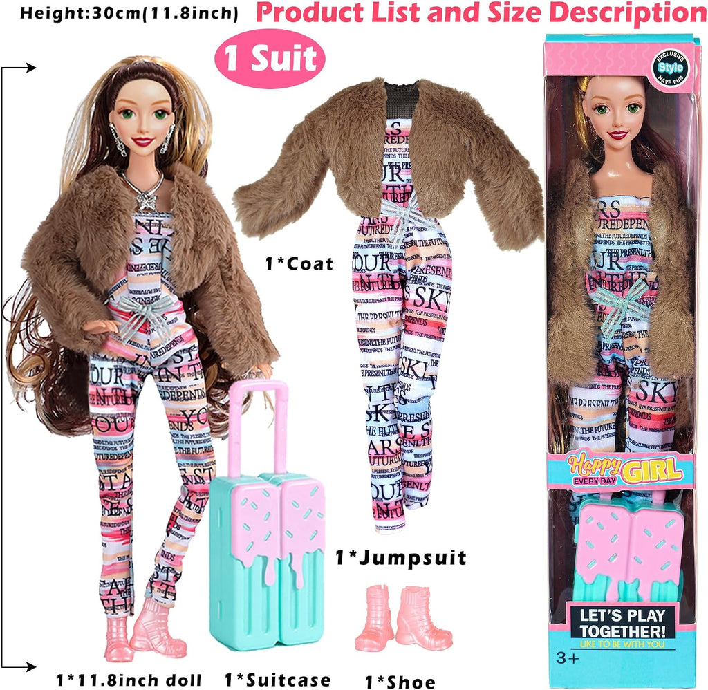 Set de 6 Muñecas Prinecess Americanas de Moda 11.5 pulgadas con Conjuntos de Vestuario, Diseños de Vestido y Accesorios como Bolso, Sombrero, Corona, Collar y Maletín (Empaque en Caja de Regalo)