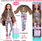 Set de 6 Muñecas Prinecess Americanas de Moda 11.5 pulgadas con Conjuntos de Vestuario, Diseños de Vestido y Accesorios como Bolso, Sombrero, Corona, Collar y Maletín (Empaque en Caja de Regalo)