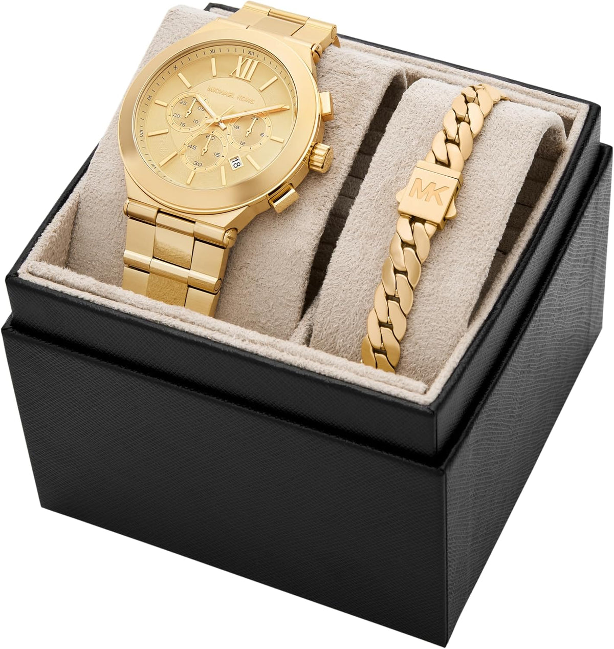 Reloj de hombre Michael Kors Billie Chronograph en tono dorado de acero inoxidable y juego de pulsera (Modelo: MK9270SET)