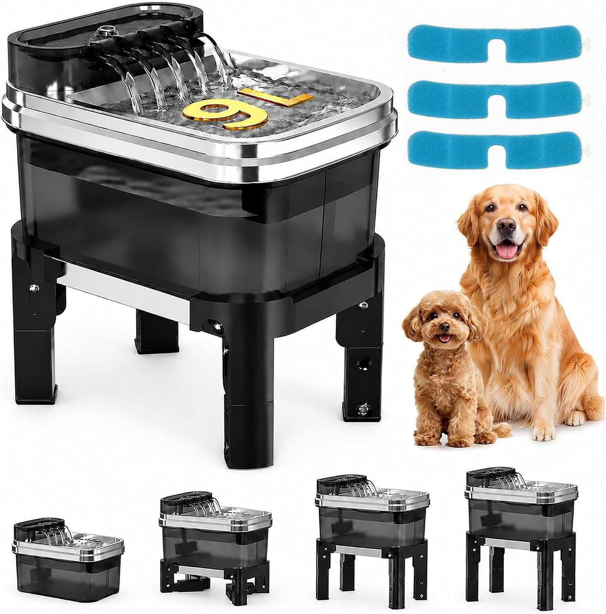 RPZ Fuente de agua elevada para perros de 9L con filtro para perros
