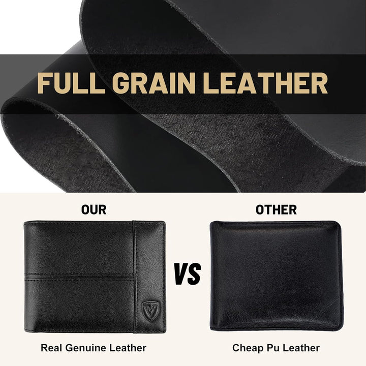 VEESKYE Cartera de cuero de grano completo para hombre, bloqueo RFI...