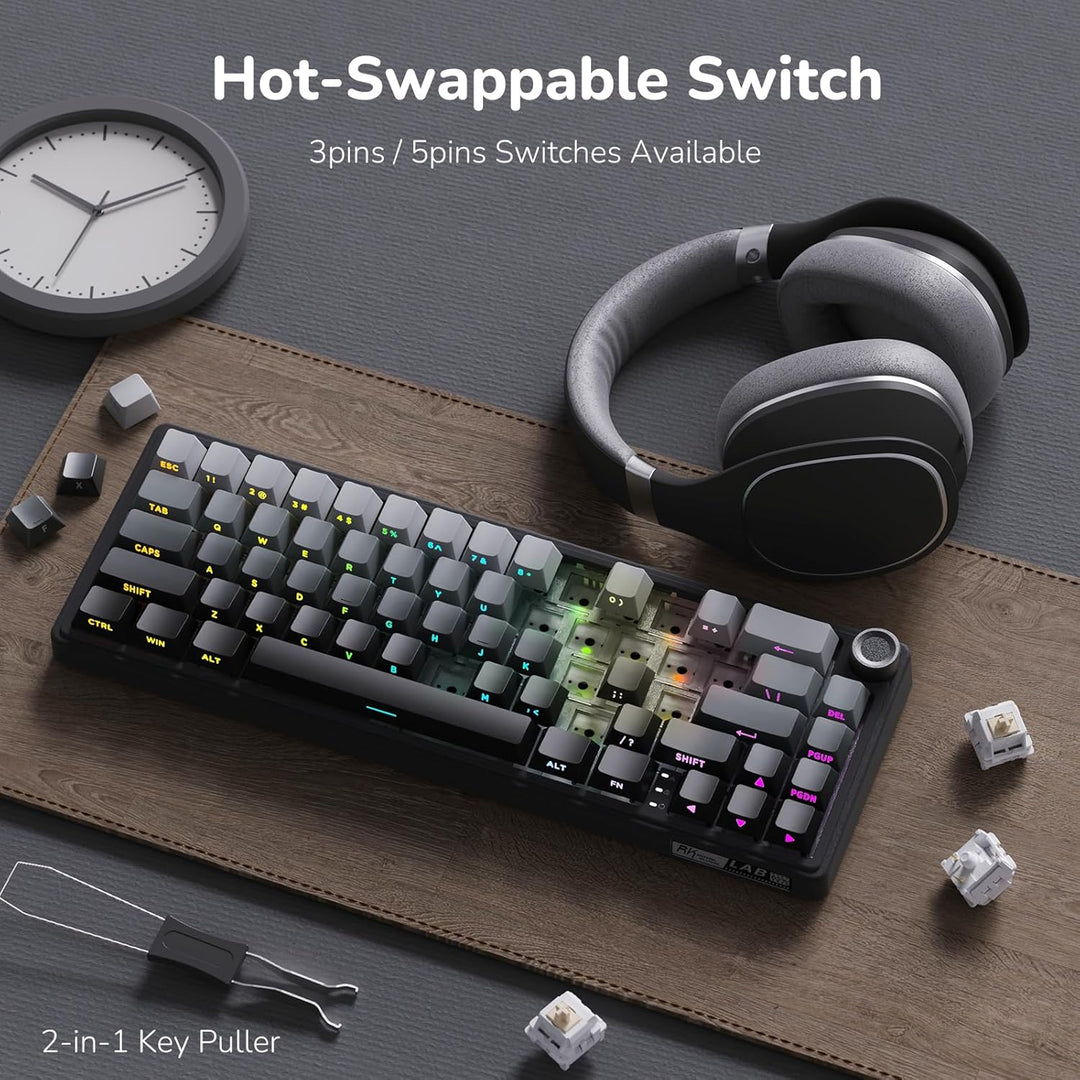 RK ROYAL KLUDGE R65 Teclado para juegos con cable con perilla de vo...