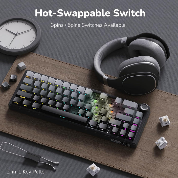 RK ROYAL KLUDGE R65 Teclado para juegos con cable con perilla de vo...
