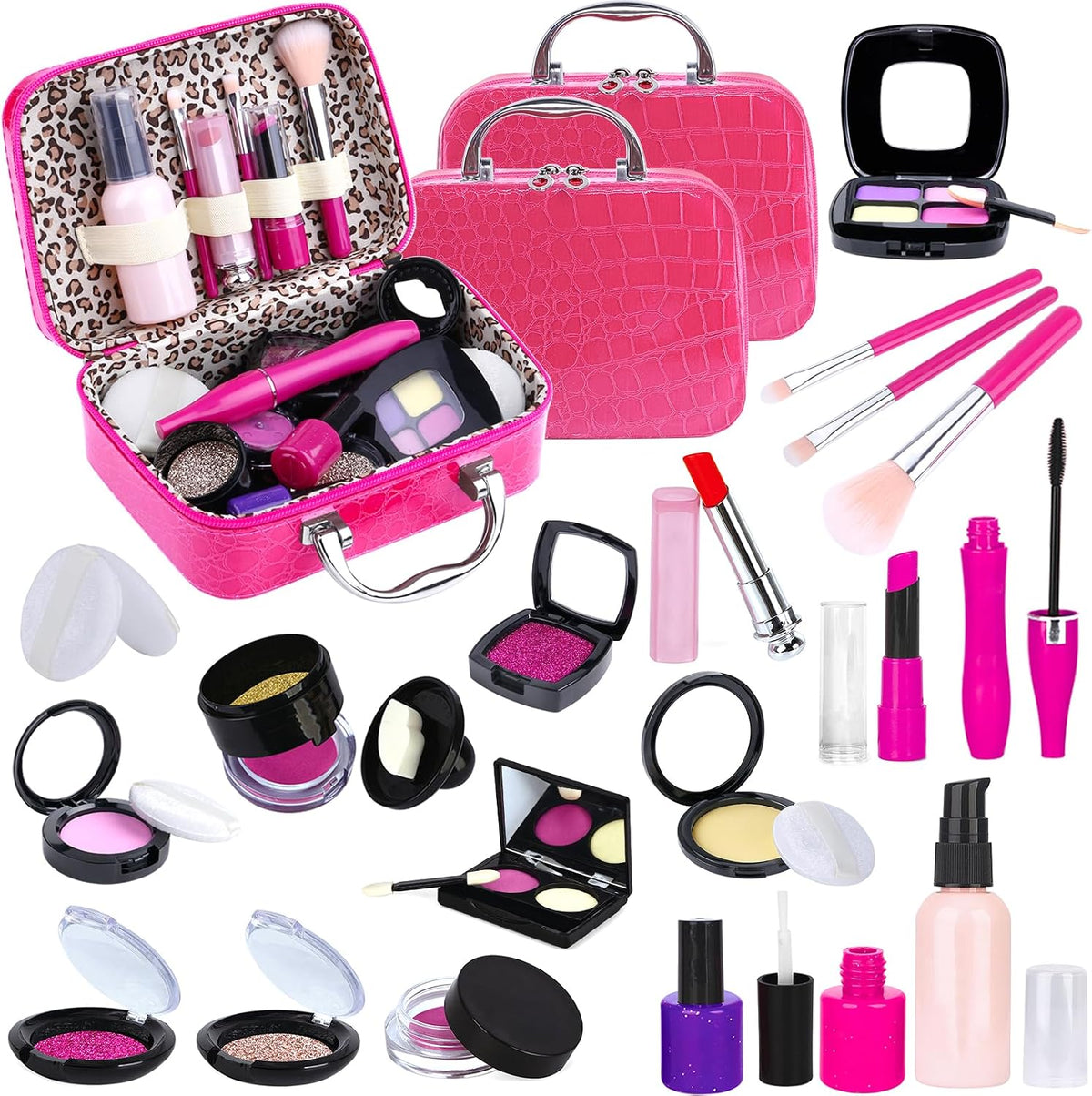TEPSMIGO - Kit de maquillaje de simulación para niñas, juego de maquillaje de simulación para niños, con bolsa de cosméticos para cumpleaños, Navidad, juego de maquillaje de juguete para niñas pequeñas a partir de 3 años (no maquillaje real)