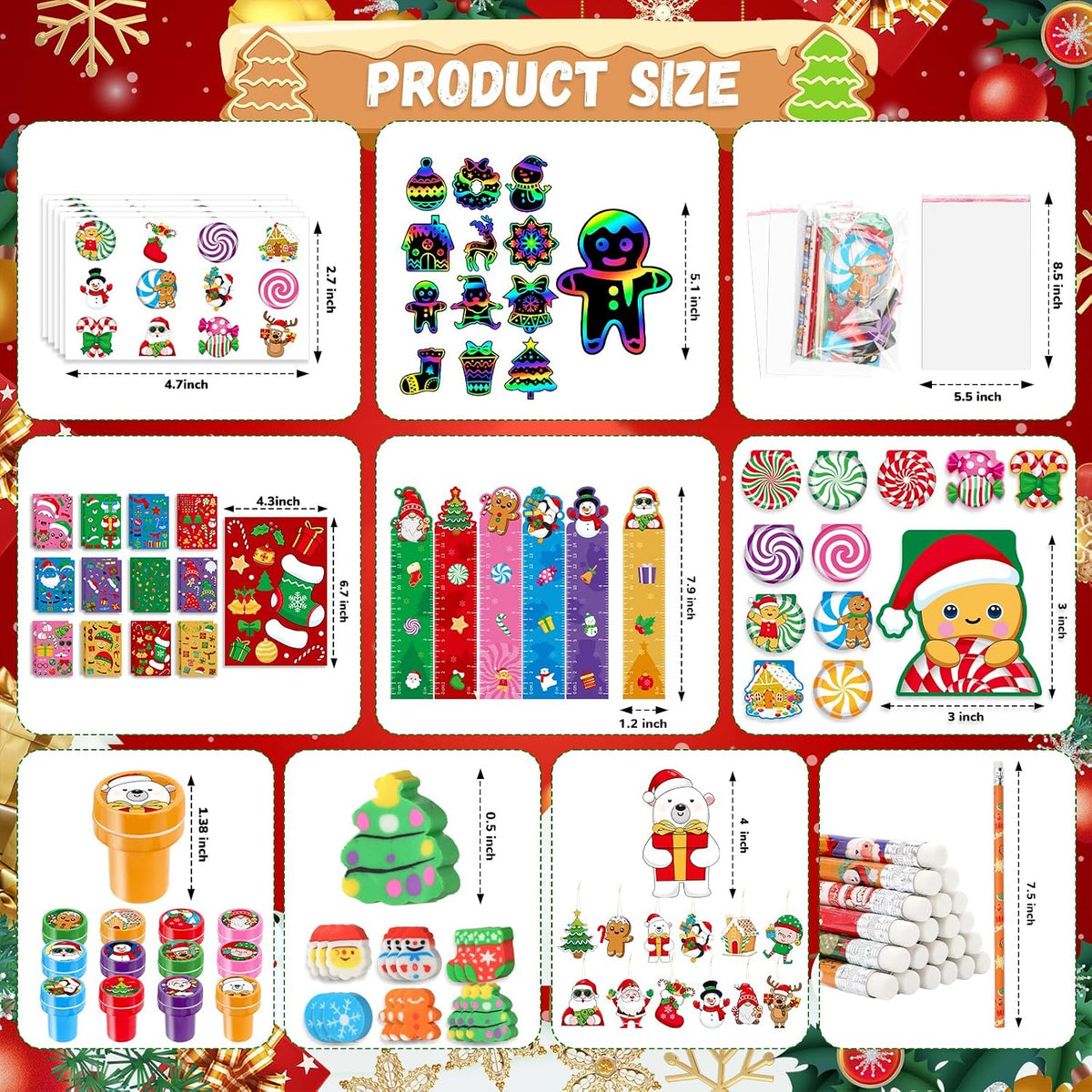 BenLouis Juego de Papelería Navideña para Escuela, Recuerdos de Fiesta de Navidad, Regalo de Aula, Premios a Granel para Estudiantes y Niños, Rellenos para Medias Navideñas, Rellenos de Piñata, Bolsas