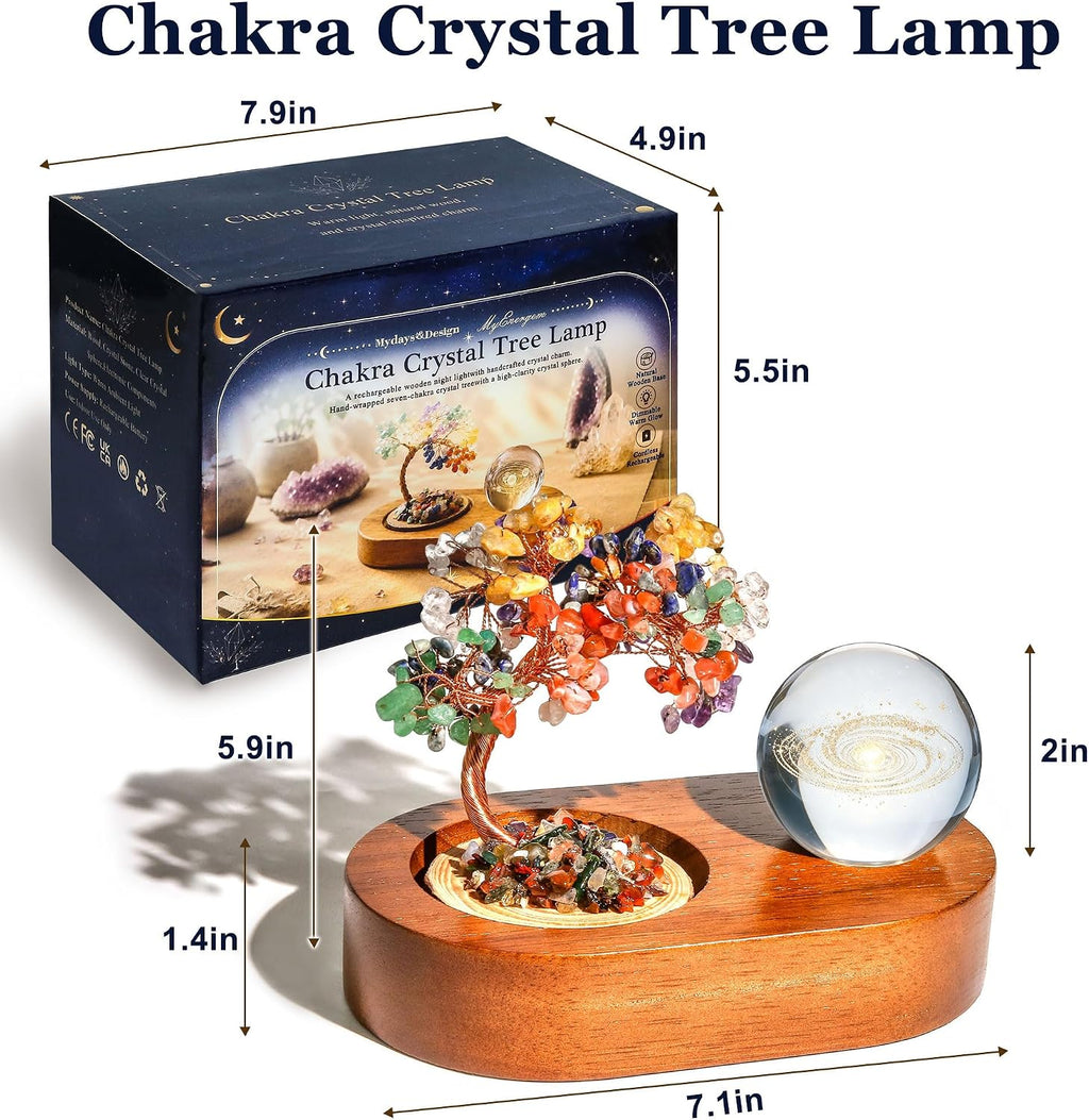 Árbol de la vida de cristal de 7 chakras con bola de cristal