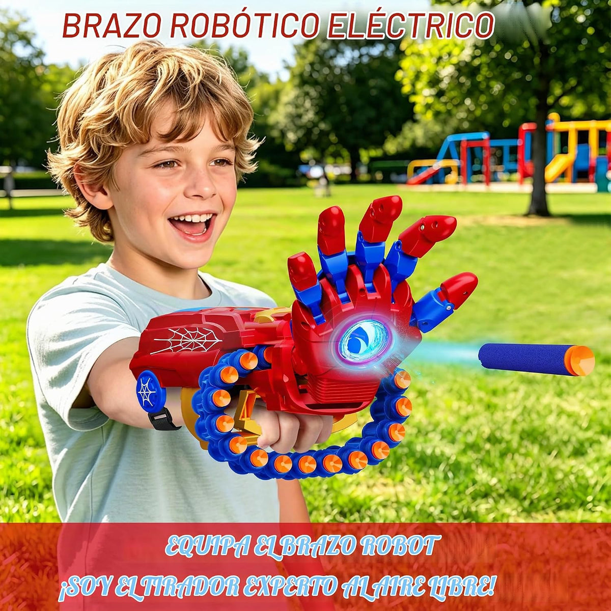 Pistola de juguete de dardos de espuma motorizada de superhéroe, accesorios