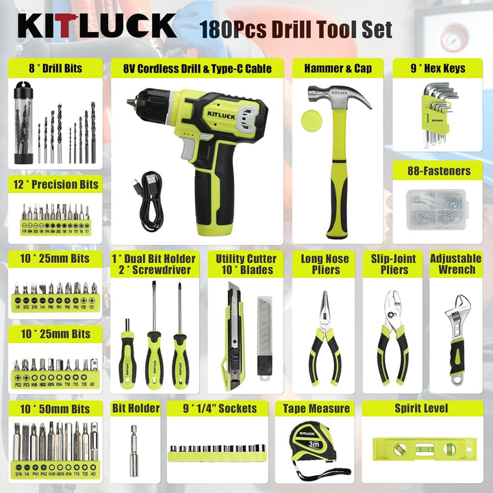 KITLUCK Juego de herramientas eléctricas, kit de 180 piezas para el...