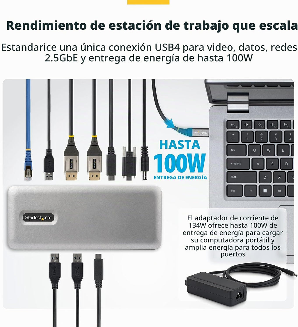 StarTech Base USB 4 sin controlador, doble 4K 144Hz para Mac y Windows, 100
