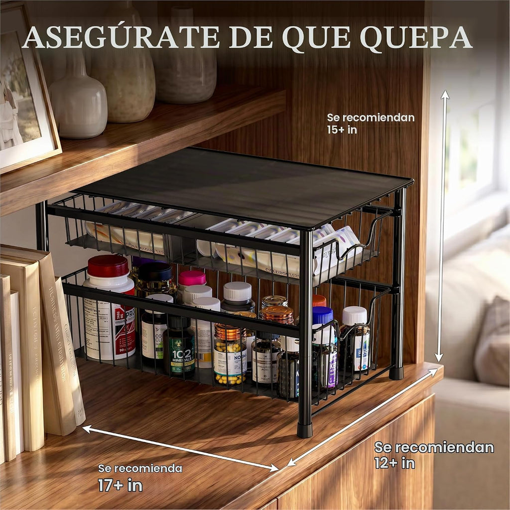 Simple Houseware Cajón organizador apilable de cesta deslizante, negro, 2 niveles