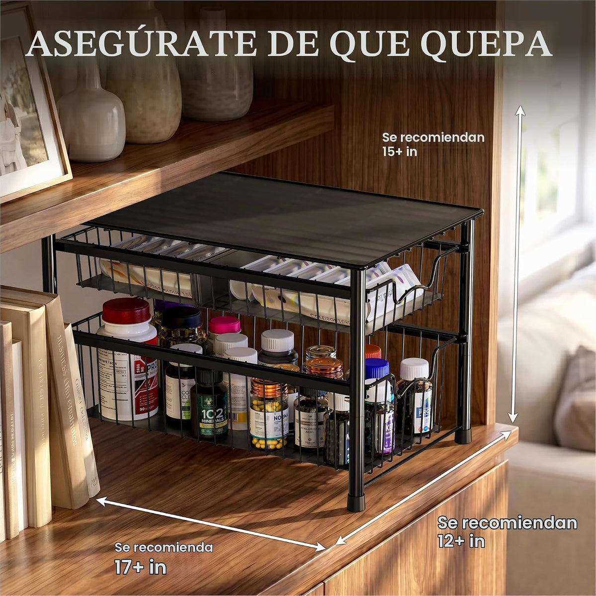 Simple Houseware Cajón organizador apilable de cesta deslizante, negro, 2 niveles