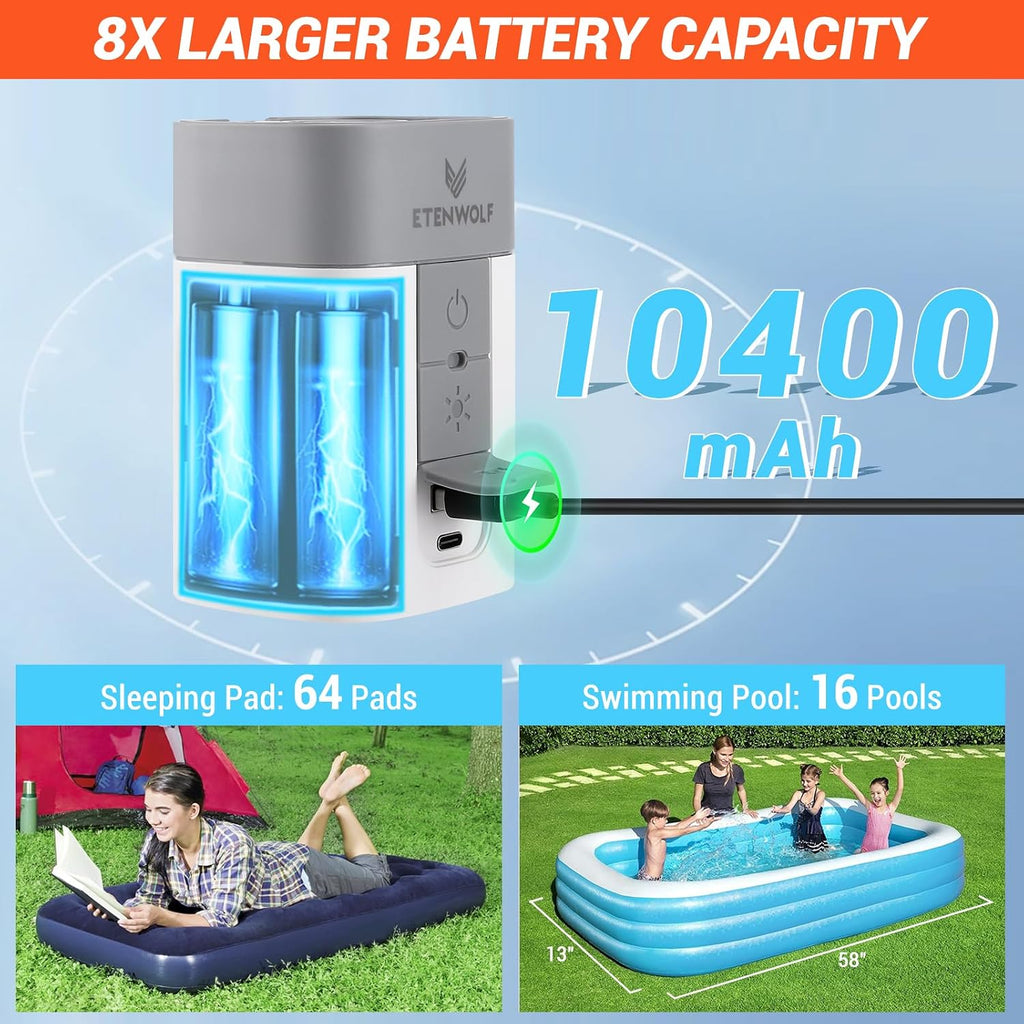 ETENWOLF Bomba de aire para inflables con batería de 10400 mAh y luz camping