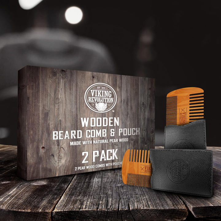 Viking Revolution Peine y estuche de madera para barba, dientes fin...