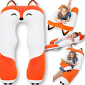 Almohada de cuerpo en forma de zorro para niños - Almohada larga de felpa suave en forma de U de 47" para niños, para dormir, leer, comodidad para ADHD y necesidades especiales, ansiedad