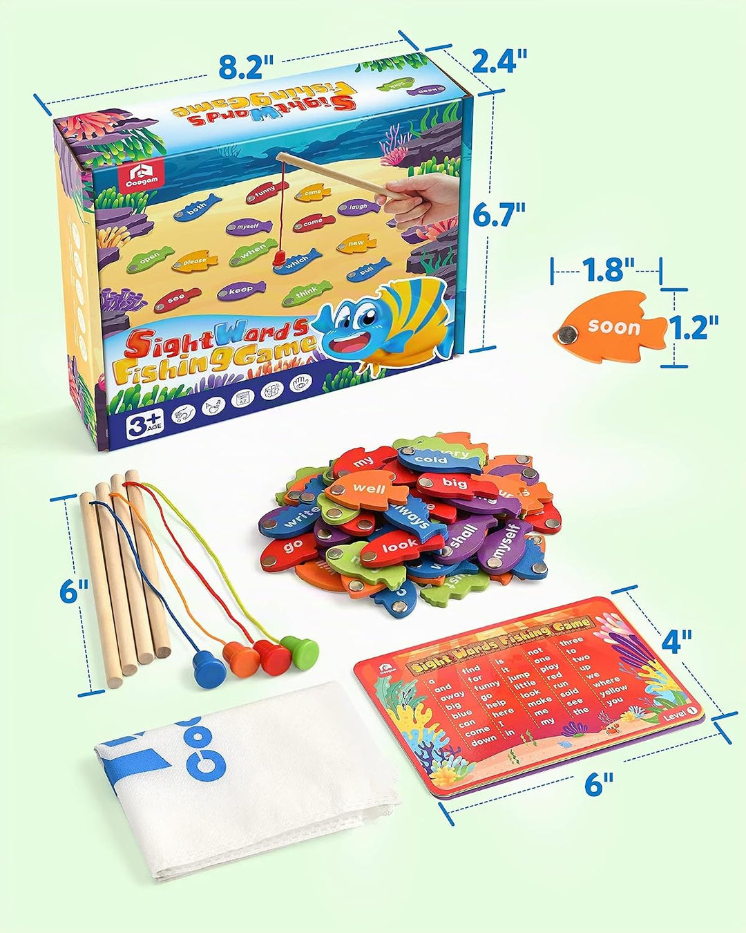 Coogam Juego de Pesca Magnética de Madera de Palabras de Vista Apre...