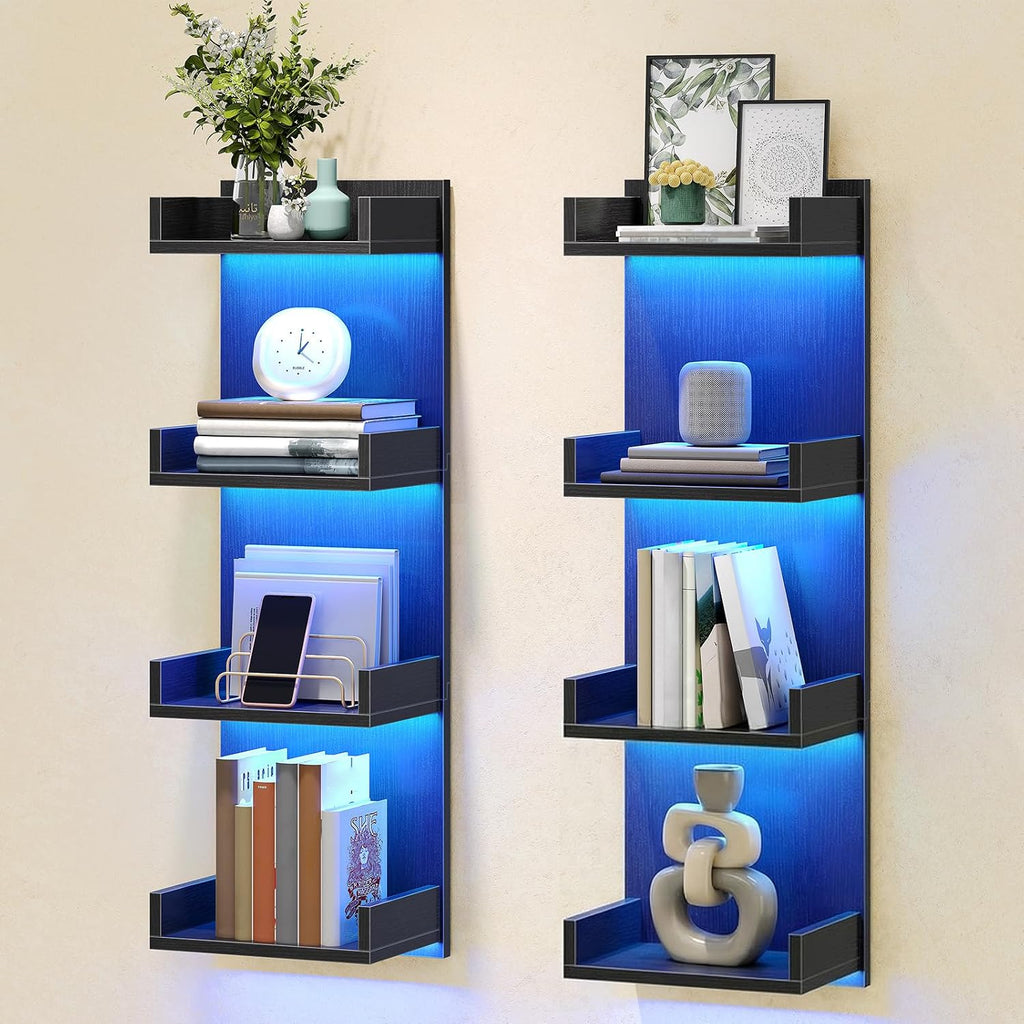 HOOBRO Estantes flotantes de pared con luces LED, estante flotante montado