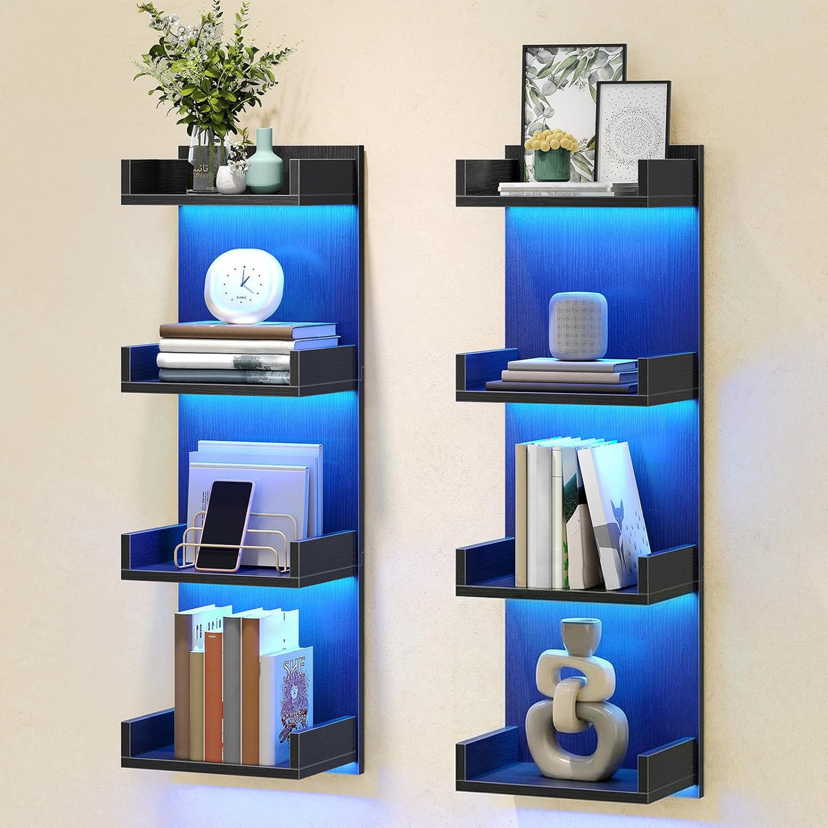 HOOBRO Estantes flotantes de pared con luces LED, estante flotante montado