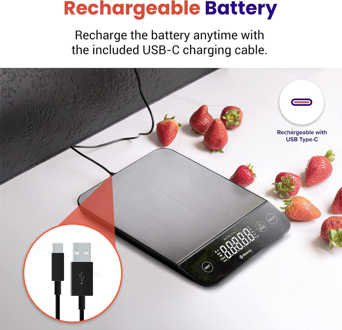 Etekcity Báscula de cocina de alimentos de 22 libras, recargable por USB